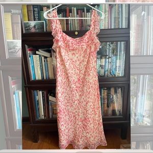 AnnTaylor Midi dress cream pink floral square neck